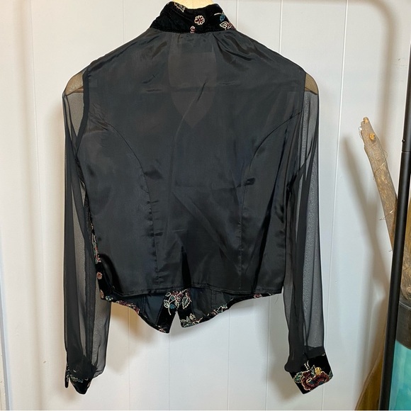 Vintage Jessica Scott Sheer Mesh Velvet Button Top Floral Flowers Black Jacket - Picture 7 of 12